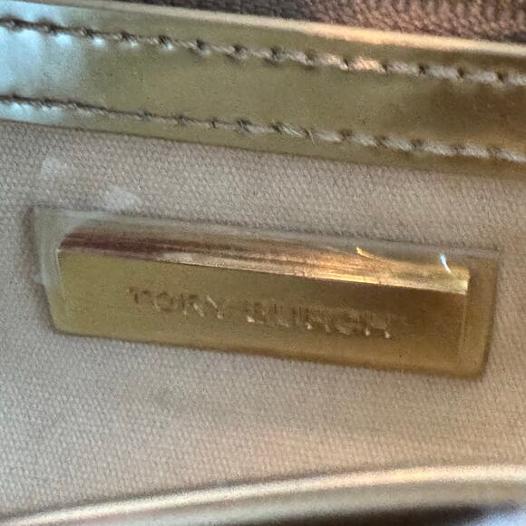 New TORY BURCH Kira Gold Metallic Leather Envelope Clutch Evening Handbag - Picture 10 of 16